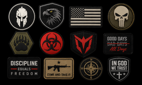 Custom PVC patches Canada featuring multiple tactical and personalized patch designs